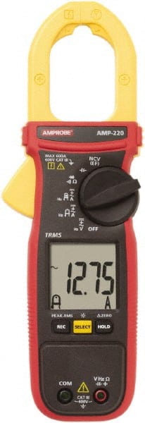 Amprobe AMP-220 Clamp Meter: CAT III, 1.378" Jaw, Clamp On Jaw 