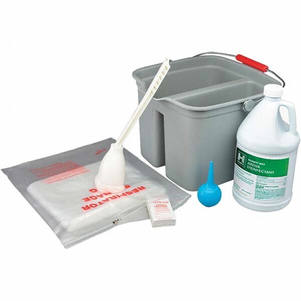 Facepiece Respirator Cleaning Kit: Includes (100) Storage Bags, 1 gal Liquid Soap, 17 qt 2-Sided Bucket, Air Bulb & Scrubbing Brush