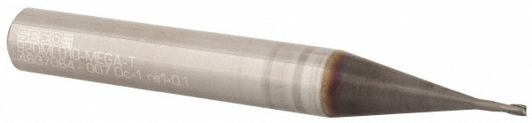 Corner Radius End Mill: 1 mm Dia, 1.5 mm LOC, 0.1 mm Radius, 2 Flutes, Solid Carbide