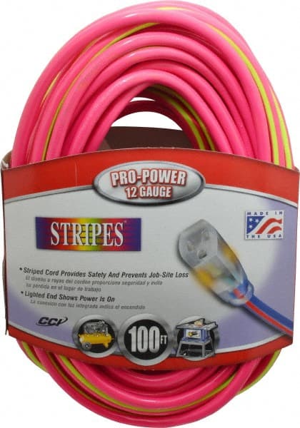 Southwire 2549SW0077 100, 12/3 Gauge/Conductors, Pink/Lime Green Outdoor Extension Cord 