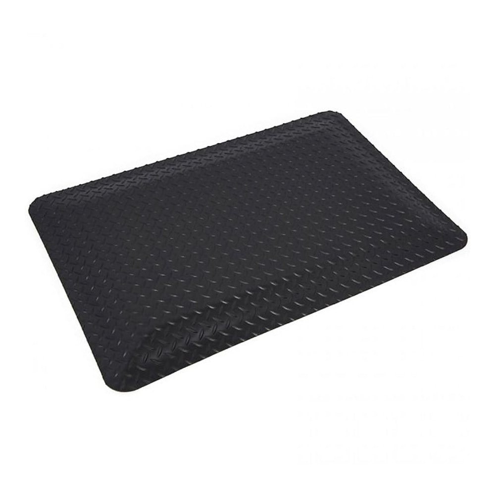 Wearwell Anti-Fatigue Mat: 5' Long, 3' Wide, 5/8 Thick, Vinyl, Beveled Edges, Medium-Duty - Diamond Plate Surface, Black & Yellow, for Dry Areas