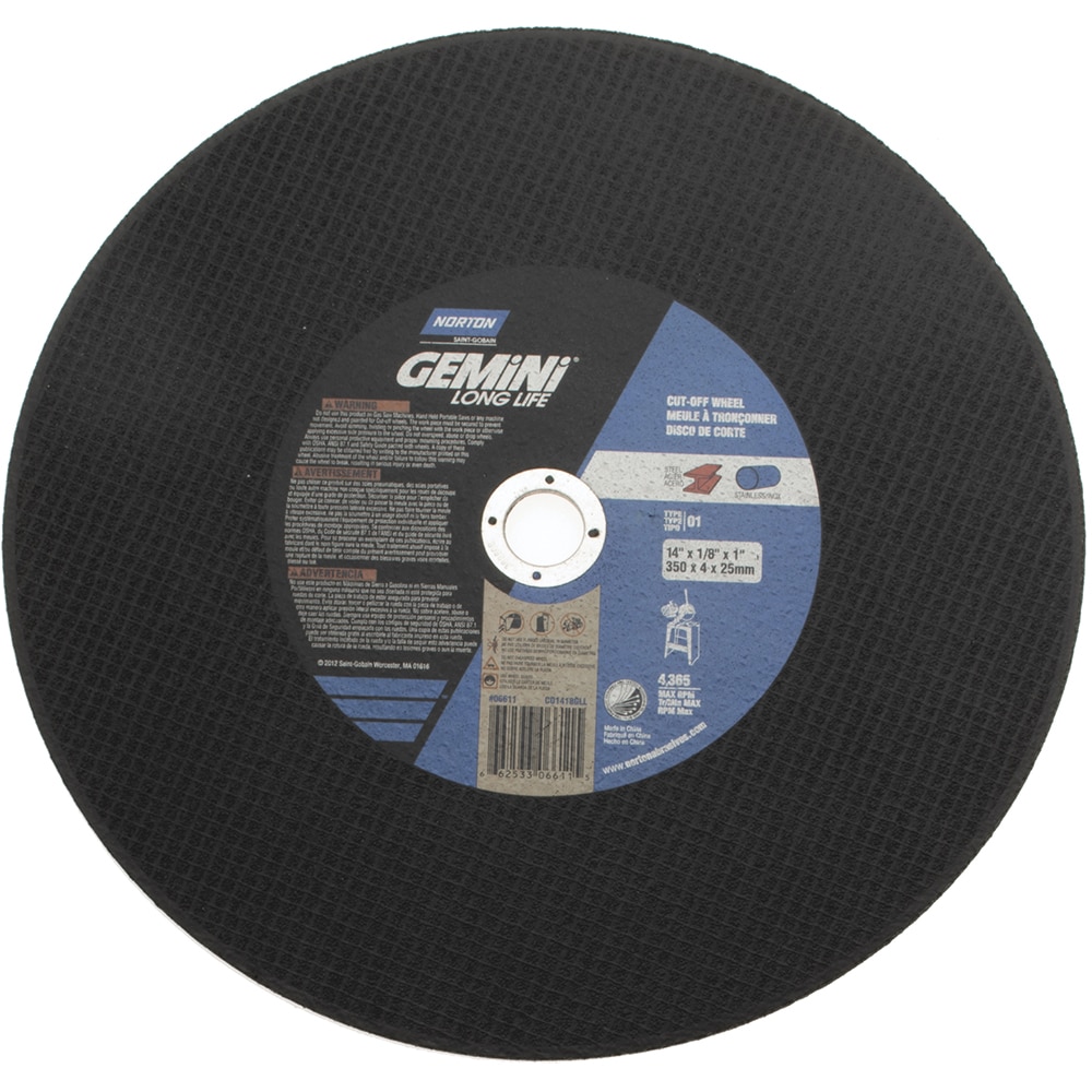 Norton 66253306611 Cut-Off Wheel: 14" Dia, 1/8" Thick, 1" Hole, Aluminum Oxide Image