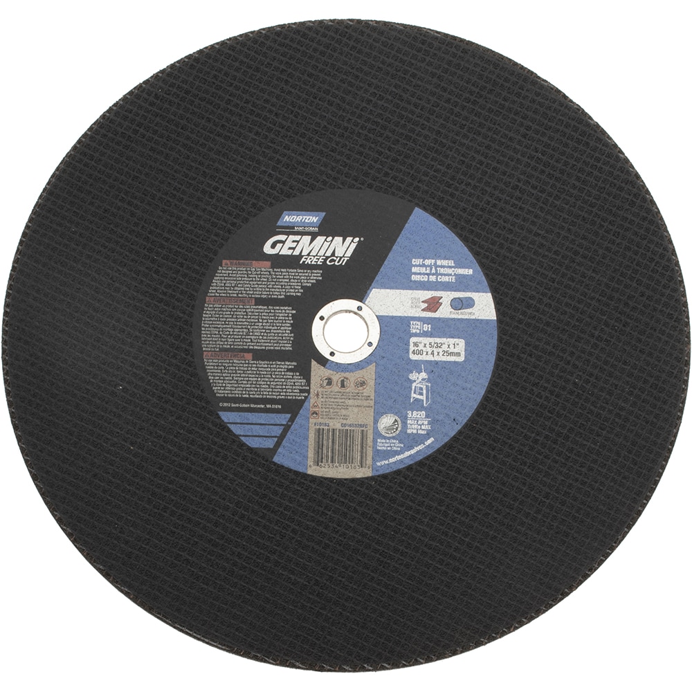 Norton 66253410183 Cut-Off Wheel: 16" Dia, 5/32" Thick, 1" Hole, Aluminum Oxide Image