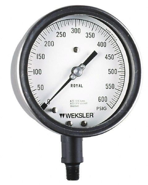 Weksler Instruments BA142PH4LW9 Pressure Gauge: 4-1/2" Dial, 1/4" Thread, NPT, Rear Flange Mount 