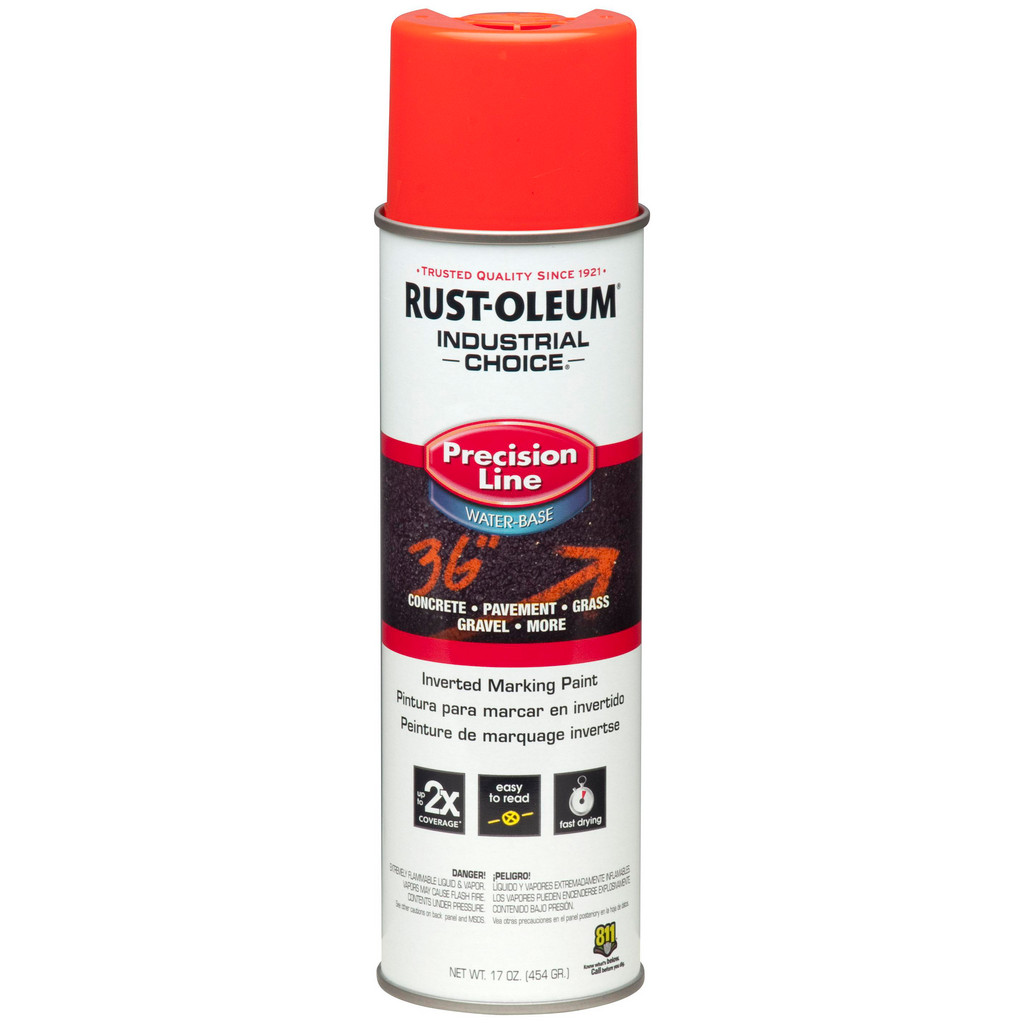 Rust-Oleum Industrial Choice M1800 Inverted Marking Spray Paint, Fluorescent Red-Orange, 17 oz - 600' to 700' Coverage at 1" Wide, Water-Based Formula