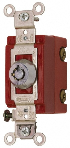 Hubbell Wiring Device-Kellems HBL1221RKL 120 to 277 VAC, 20 Amp at 125 Volt, 20 Amp at 250 Volt, SPST, 6 Tumbler Barrel Key Switch Image