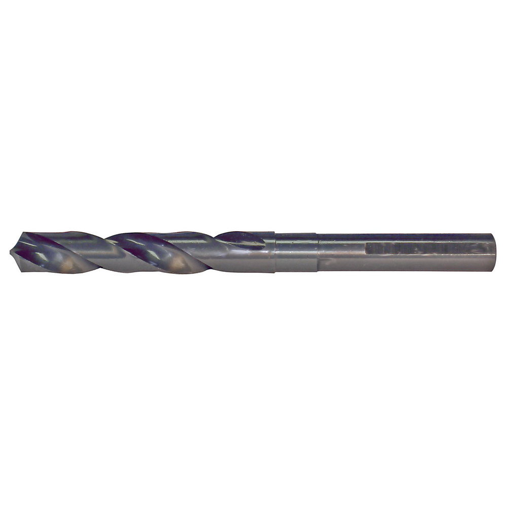 Reduced Shank Drill Bit: 3/4" Dia, 1/2" Shank Dia, 118 deg Point, High-Speed Steel - 6" OAL, 3-1/8" Flute Length, Black Oxide Finish, Reduced with Flat Shank, Right Hand Cut, Series 1892