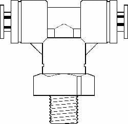 Push-To-Connect Tube Fitting: Male Swivel Branch Tee, 1/4" Thread, 5/16" OD