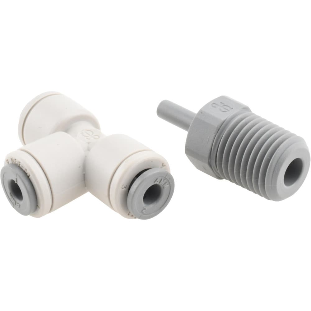 Push-To-Connect Tube Fitting: Male Swivel Branch Tee, 1/4" Thread, 5/32" OD