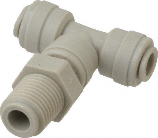 Push-To-Connect Tube Fitting: Male Swivel Branch Tee, 1/4" Thread, 1/4" OD