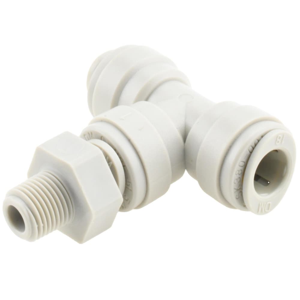 Push-To-Connect Tube Fitting: Male Swivel Branch Tee, 1/8" Thread, 5/16" OD