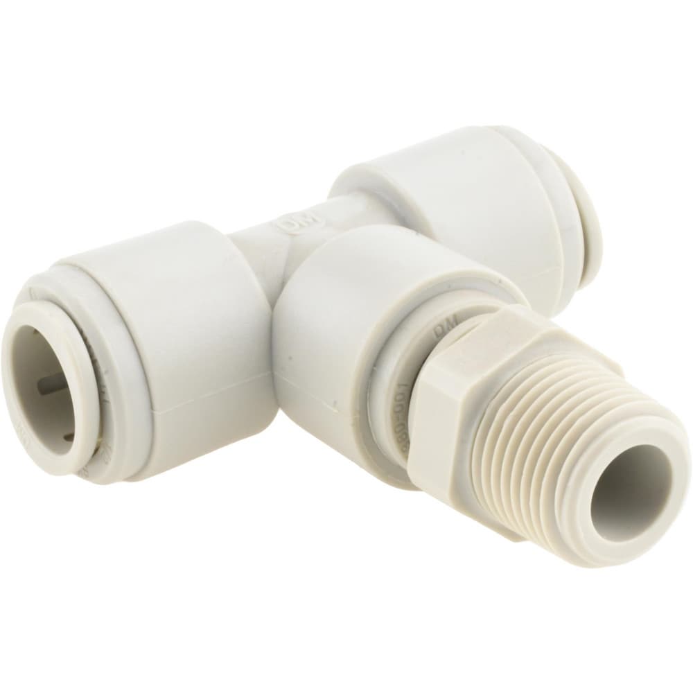 Push-To-Connect Tube Fitting: Male Swivel Branch Tee, 3/8" Thread, 1/2" OD