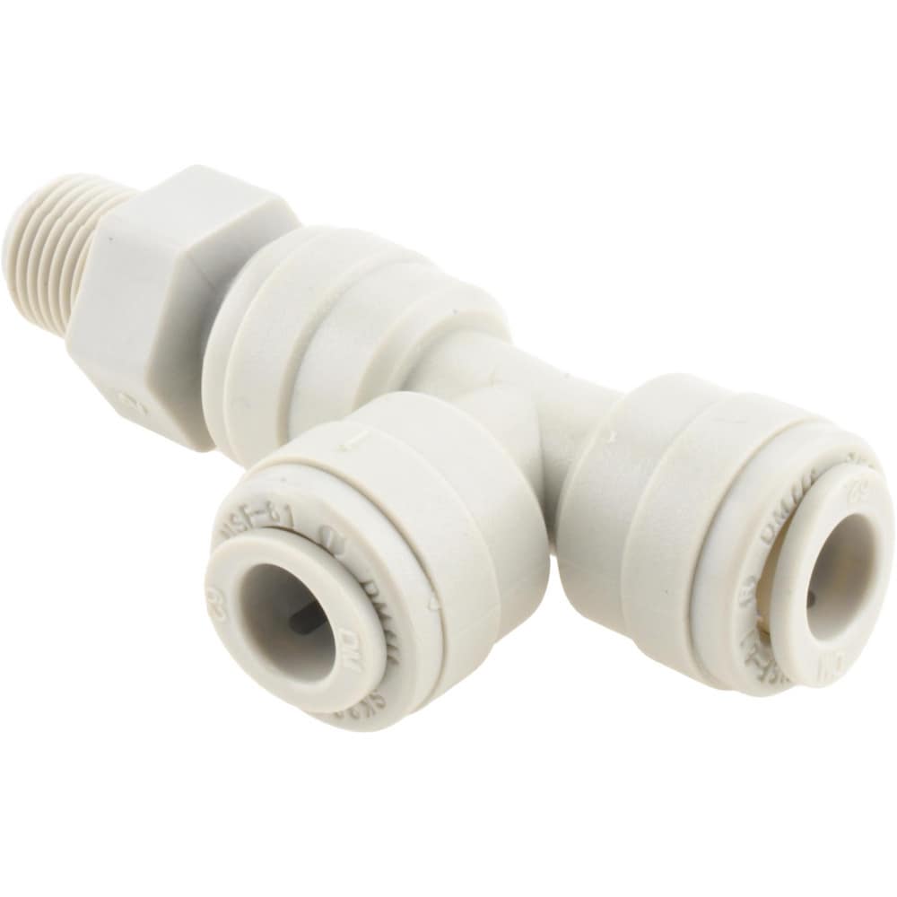 Push-To-Connect Tube Fitting: Male Swivel Run Tee, 1/8" Thread, 1/4" OD
