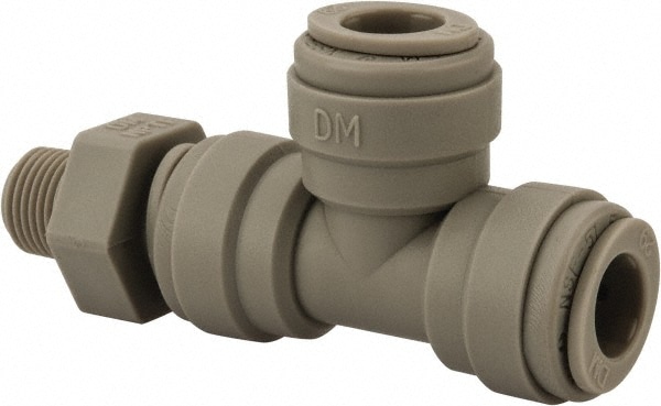 Push-To-Connect Tube Fitting: Male Swivel Run Tee, 1/8" Thread, 5/16" OD