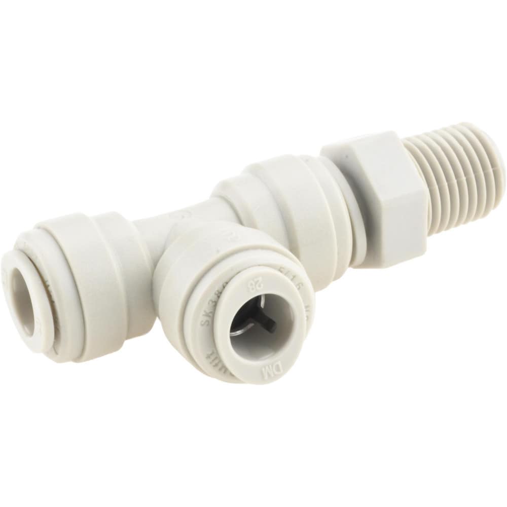 Push-To-Connect Tube Fitting: Male Swivel Run Tee, 1/4" Thread, 5/16" OD
