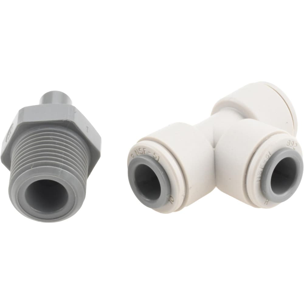 Push-To-Connect Tube Fitting: Male Swivel Run Tee, 3/8" Thread, 5/16" OD