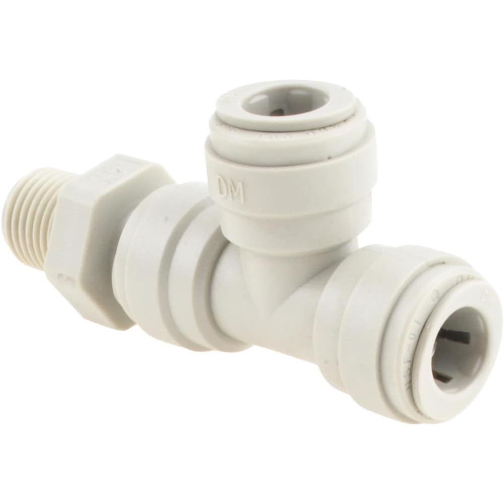 Push-To-Connect Tube Fitting: Male Swivel Run Tee, 1/4" Thread, 3/8" OD