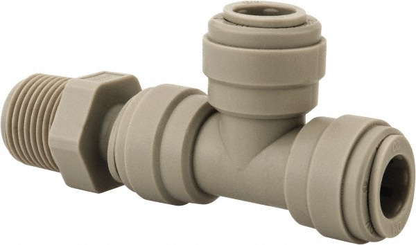 Push-To-Connect Tube Fitting: Male Swivel Run Tee, 3/8" Thread, 3/8" OD