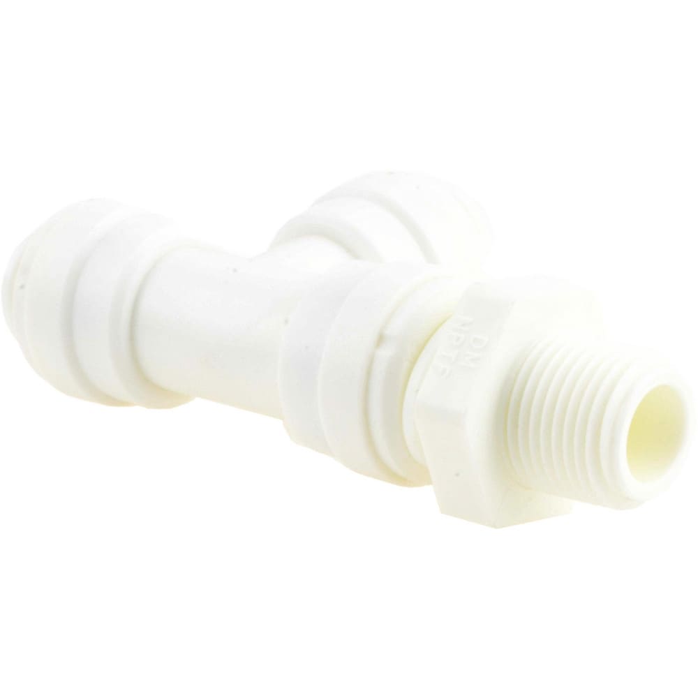 Push-To-Connect Tube Fitting: Male Swivel Run Tee, 3/8" Thread, 1/2" OD