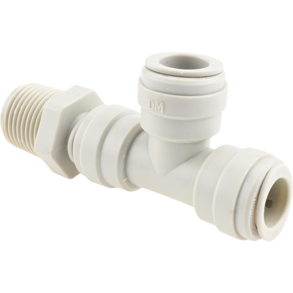 Push-To-Connect Tube Fitting: Male Swivel Run Tee, 1/2" Thread, 1/2" OD