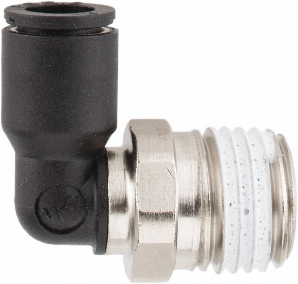 Push-to-Connect Fitting: Male Elbow, NPT, 1/4" OD - Nylon & Nickel-Plated Brass, 290 psi