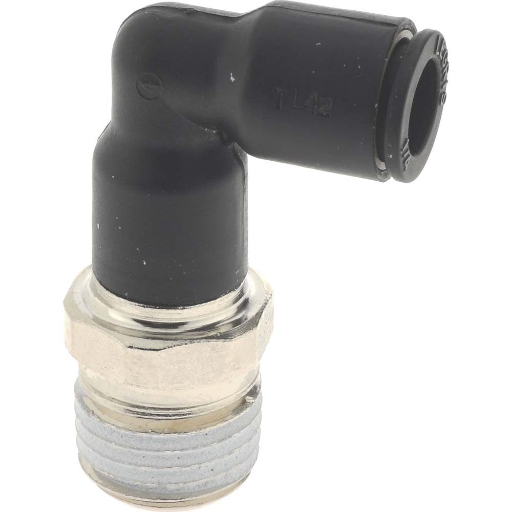 Push-To-Connect Tube to Male NPT Tube Fitting: Extended Male Elbow, 1/4" Thread, 1/4" OD