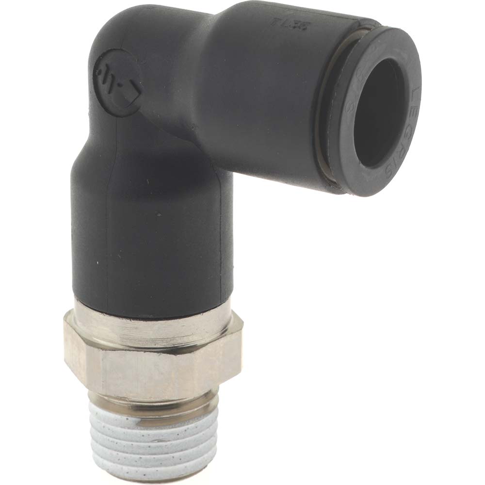 Push-To-Connect Tube to Male NPT Tube Fitting: Extended Male Elbow, 1/4" Thread, 3/8" OD