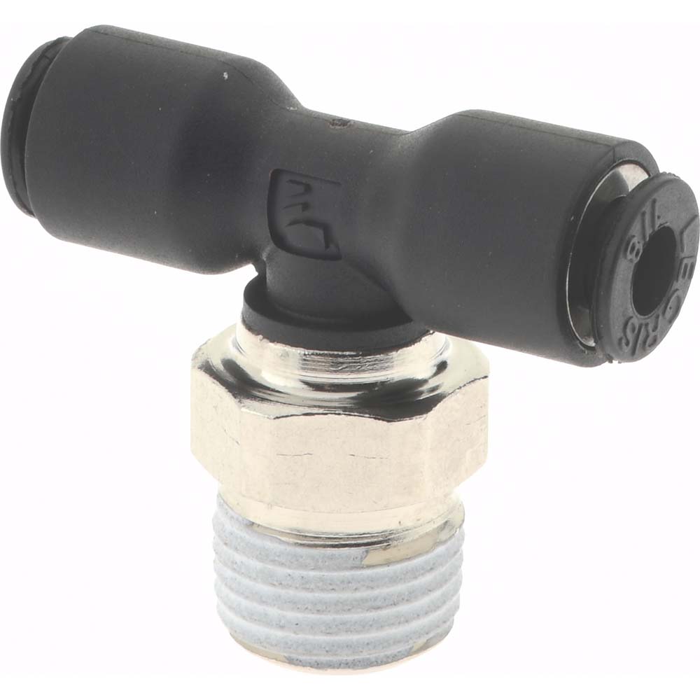 Push-To-Connect Tube Fitting: Male Branch Tee, 1/8" Thread, 1/8" OD
