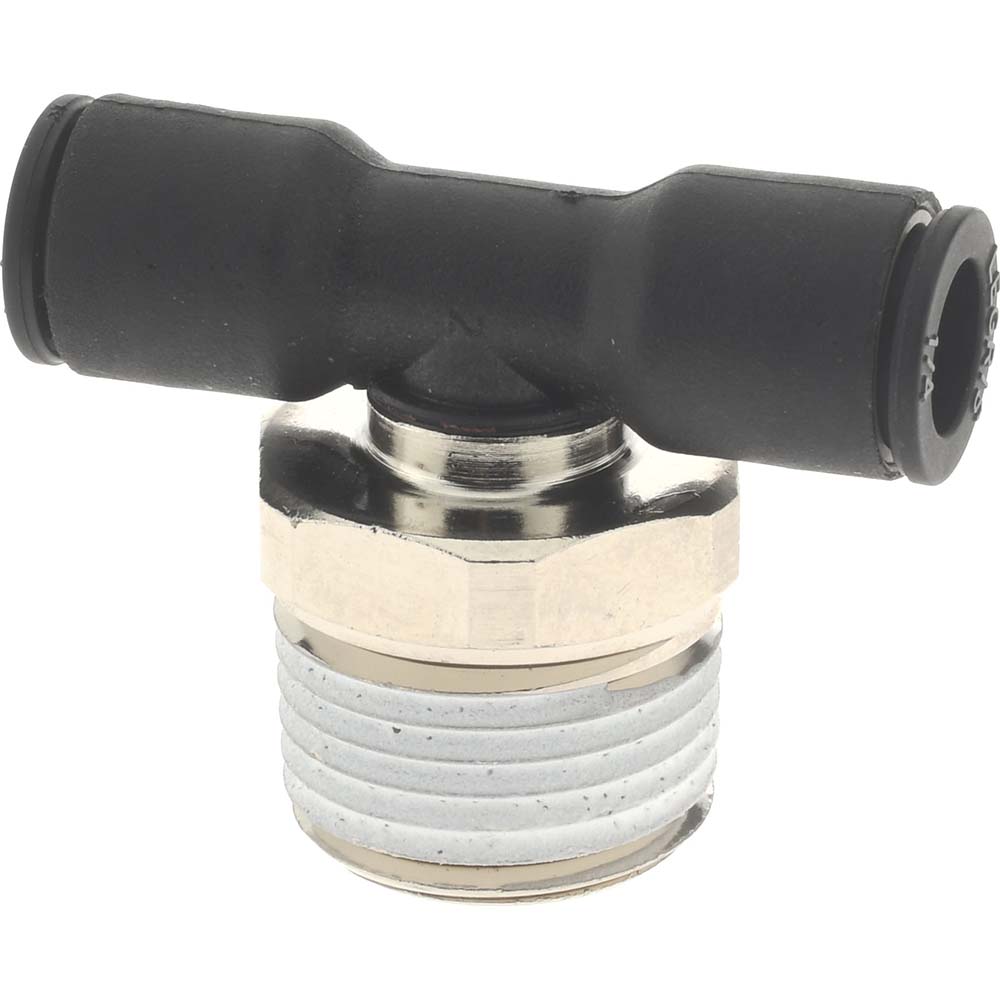 Push-To-Connect Tube Fitting: Male Branch Tee, 3/8" Thread, 1/4" OD