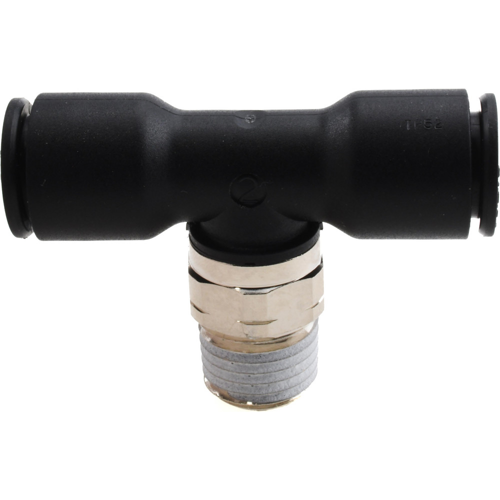 Push-To-Connect Tube Fitting: Male Branch Tee, 1/4" Thread, 3/8" OD