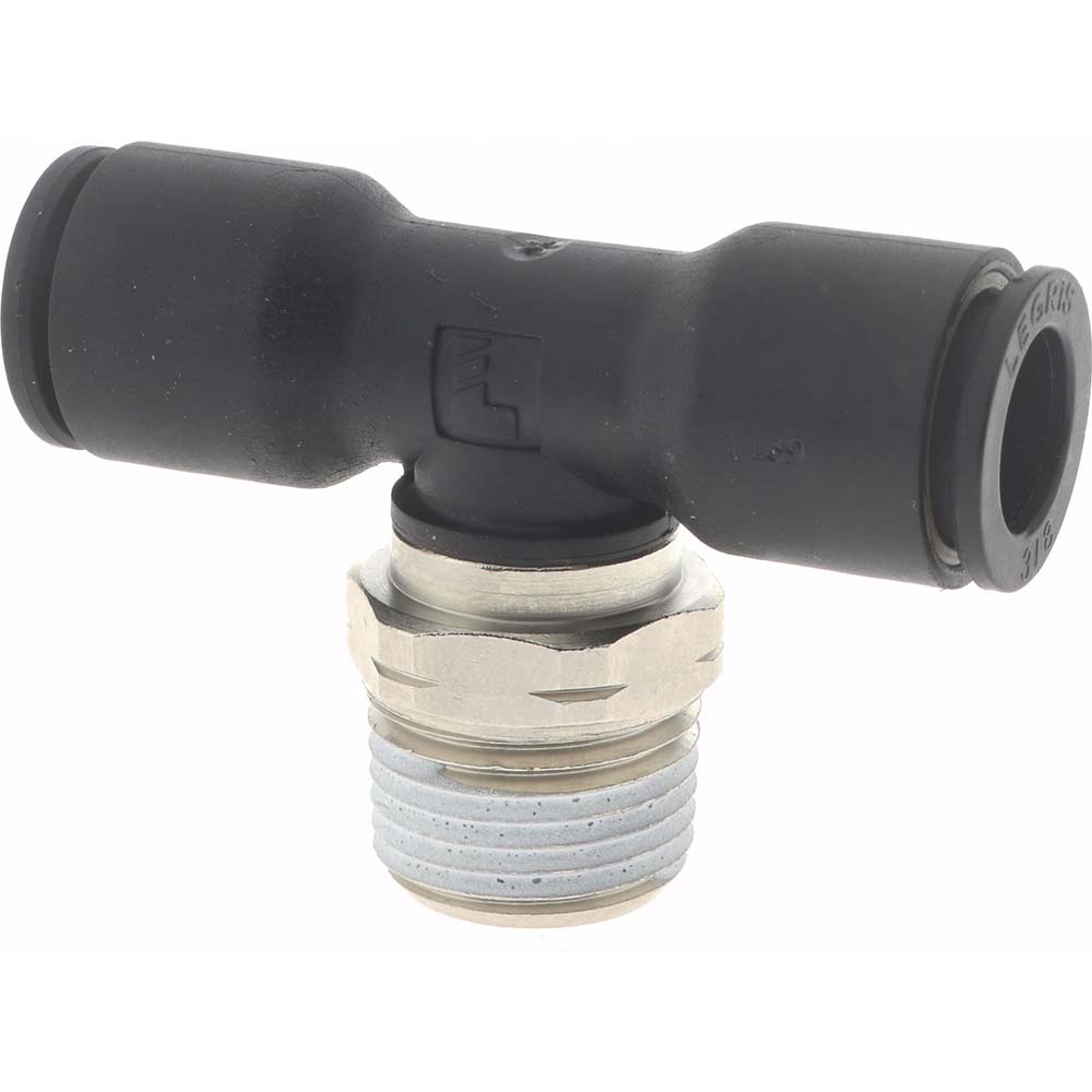 Push-To-Connect Tube Fitting: Male Branch Tee, 3/8" Thread, 3/8" OD