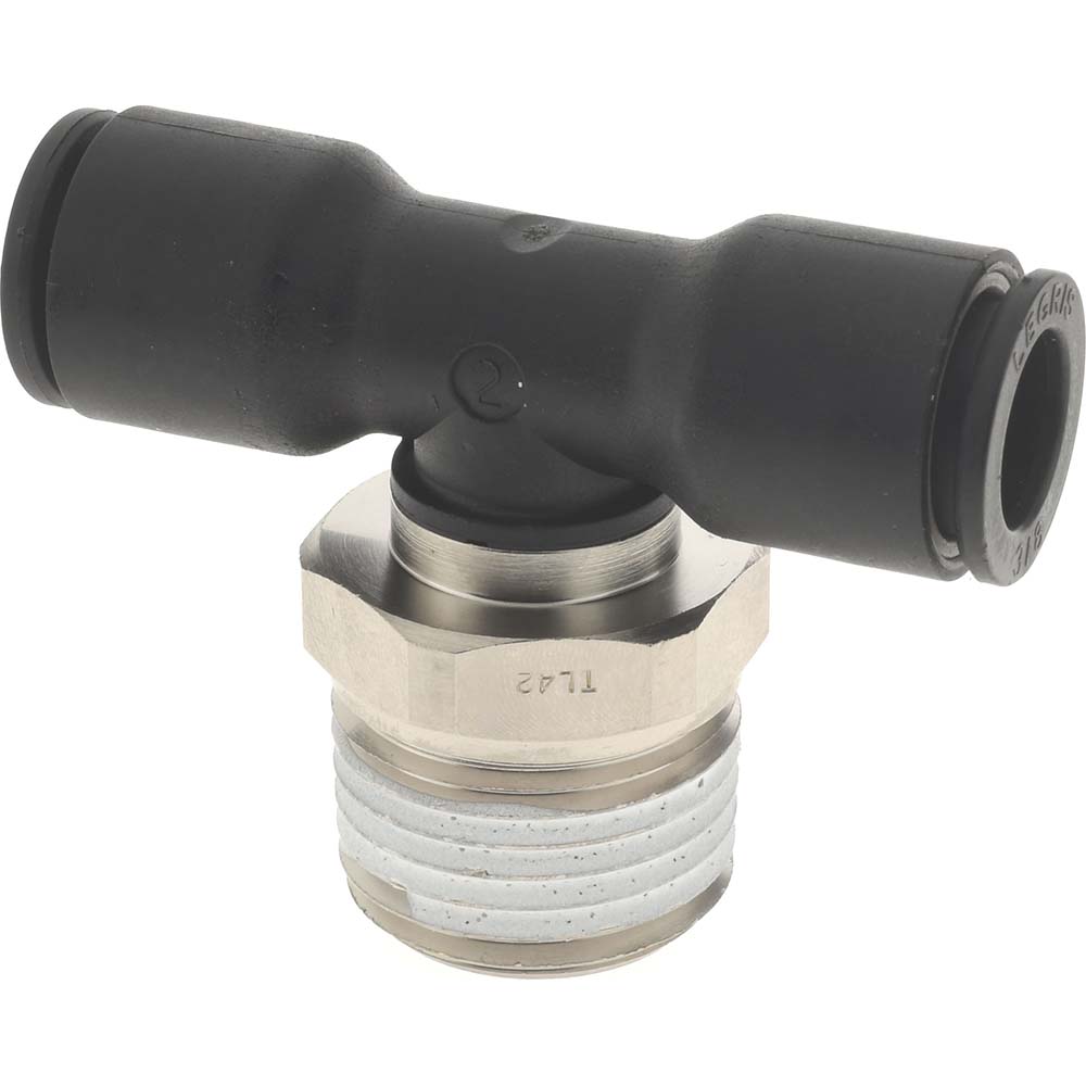 Push-To-Connect Tube Fitting: Male Branch Tee, 1/2" Thread, 3/8" OD