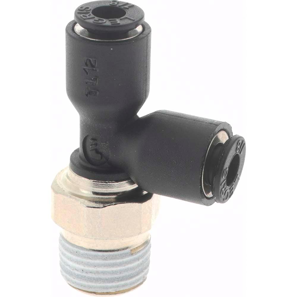 Push-To-Connect Tube Fitting: Male Run Tee, 1/8" Thread, 1/8" OD