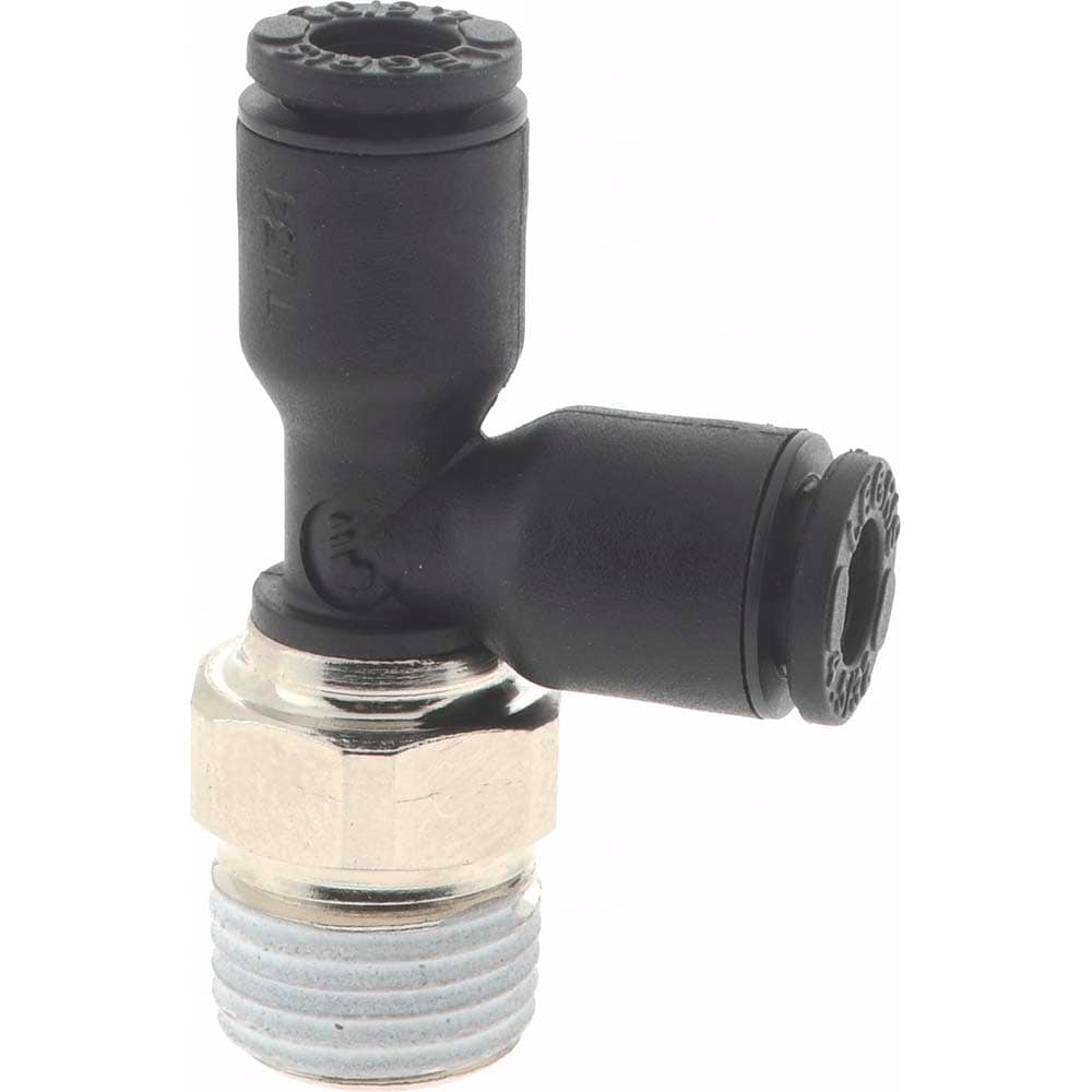 Push-To-Connect Tube Fitting: Male Run Tee, 1/8" Thread, 5/32" OD