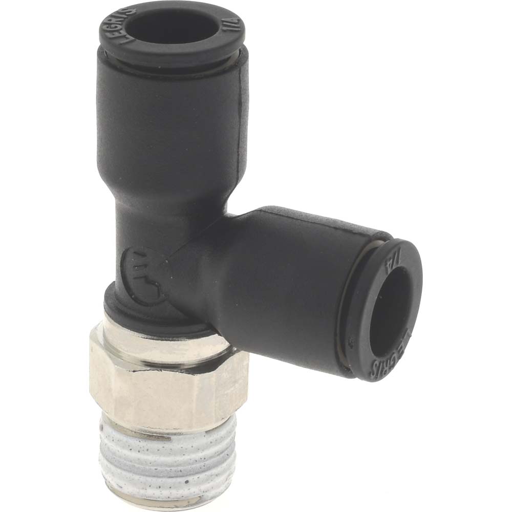 Push-To-Connect Tube Fitting: Male Run Tee, 1/8" Thread, 1/4" OD