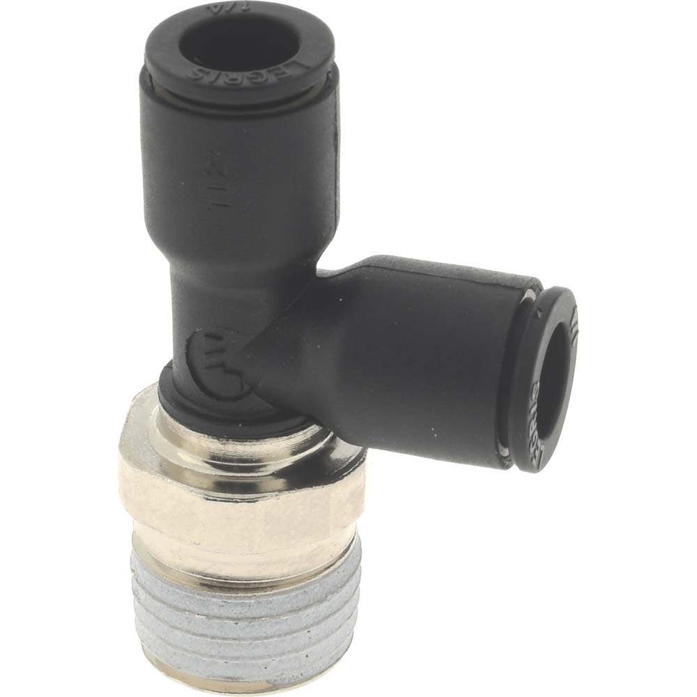 Push-To-Connect Tube Fitting: Male Run Tee, 1/4" Thread, 1/4" OD