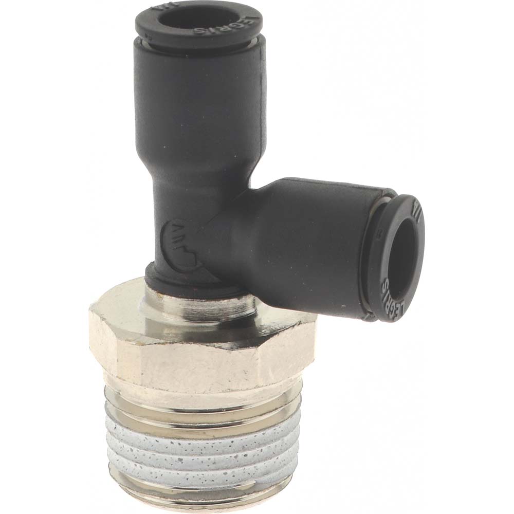 Push-To-Connect Tube Fitting: Male Run Tee, 3/8" Thread, 1/4" OD
