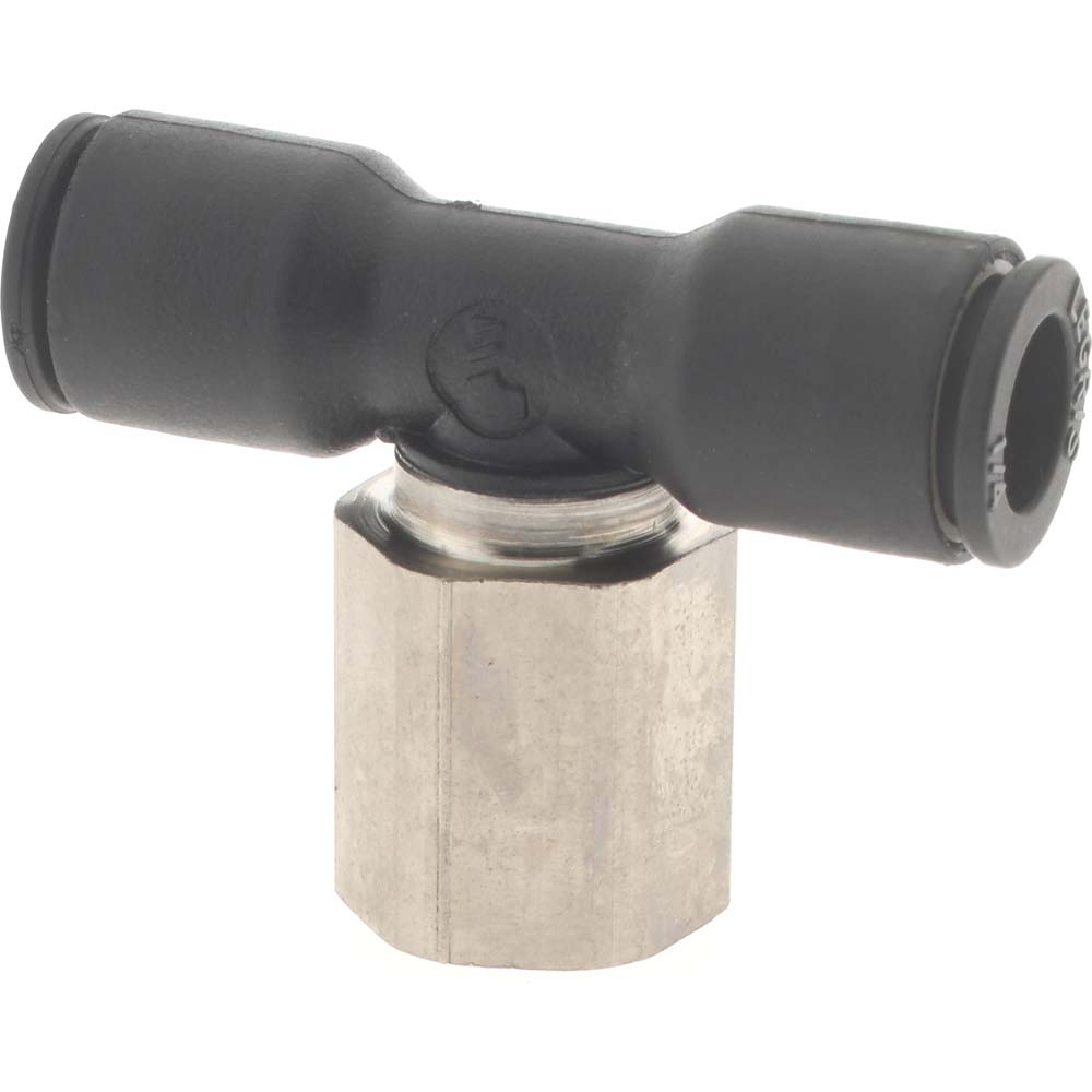 Push-To-Connect Tube Fitting: Female Branch Tee, 1/8" Thread, 1/4" OD