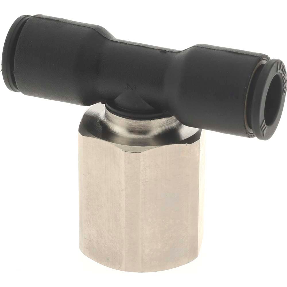 Push-To-Connect Tube Fitting: Female Branch Tee, 1/4" Thread, 1/4" OD