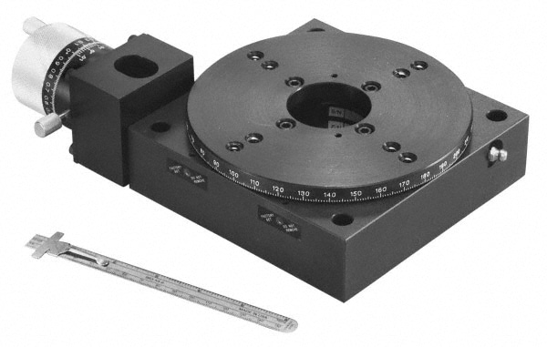 Parker 30006-P Rotary Positioning Stages; Style: Worm Gear Drive Heavy Load Stage ; Thread Size: 1/4-20 ; Base Height: 2.0000 (Decimal Inch); Stage Diameter: 6.00 (Decimal Inch); Load Capacity (Lb.): 150.000 (Pounds); Verneir Readout: Yes Image