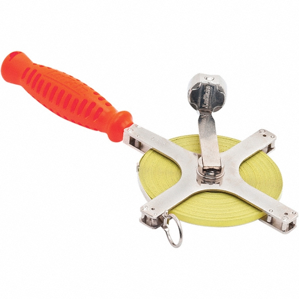 Tape Measure: 100' Long, 1/4" Width, Silver Blade - 1/100" Graduation, Inch Graduation