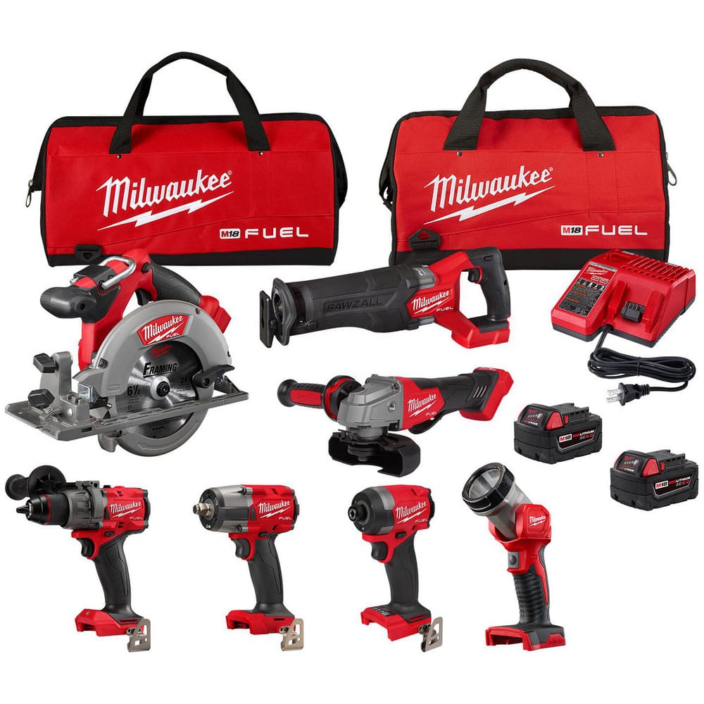 Cordless Tool Combination Kits; Kit Type: 1/2 in Hammer Drill/Driver; 1/4 in Hex Impact Driver; Circular Saw; Grinder; Impact Wrench; Reciprocating Saw; Worklight ; Voltage: 18.00 ; Batteries Included: Yes ; Battery Chemistry: Lithium-ion