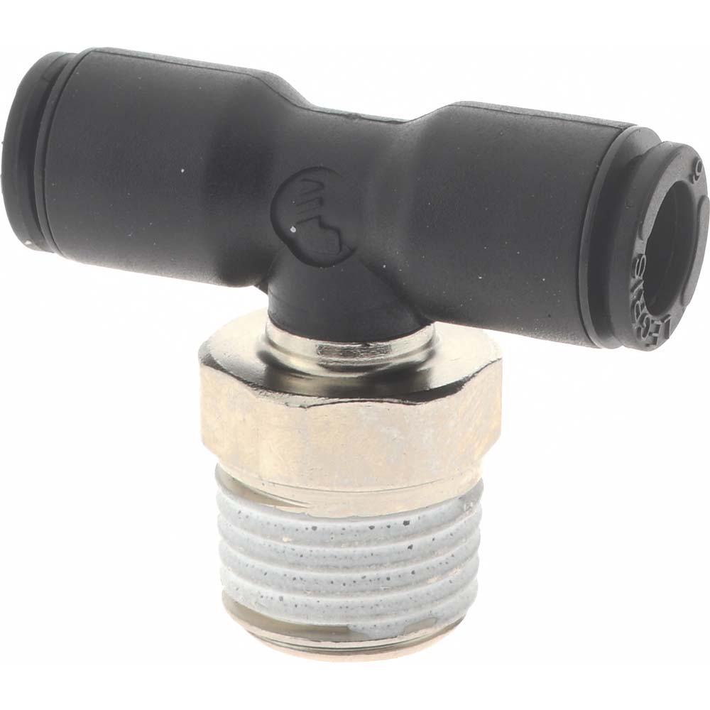 Push-To-Connect Tube to Male BSPT Tube Fitting: Male Branch Tee, 1/4" Thread