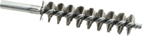 Double Stem/Single Spiral Tube Brush: 15/16" Dia, 6-1/4" OAL, Stainless Steel Bristles