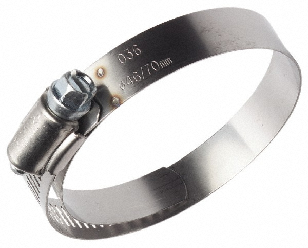 Worm Gear Clamp: SAE 48, 2-9/16 to 3-1/2" Dia, Stainless Steel Band