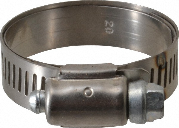 Worm Gear Clamp: SAE 20, 1 to 1-3/4" Dia, Stainless Steel Band