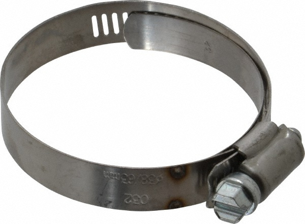 Worm Gear Clamp: SAE 32, 1-9/16 to 2-1/2" Dia, Stainless Steel Band