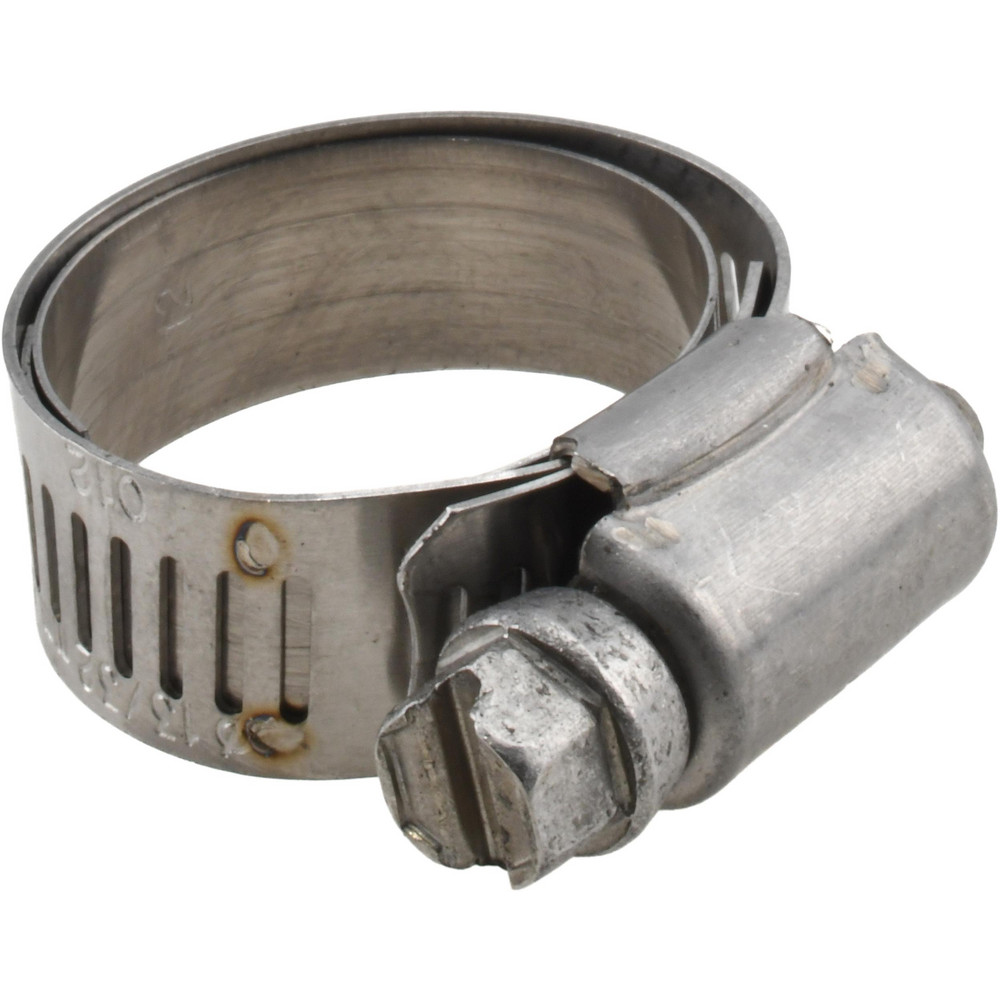 Worm Gear Clamp: SAE 12, 11/16 to 1-1/4" Dia, Stainless Steel Band