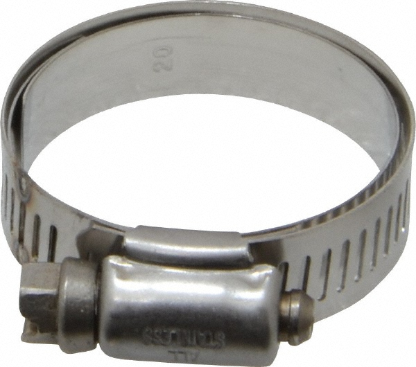 Worm Gear Clamp: SAE 20, 1 to 1-3/4" Dia, Stainless Steel Band