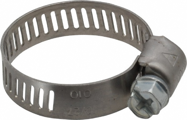 Worm Gear Clamp: SAE 10, 1/2 to 1-1/16" Dia, Stainless Steel Band